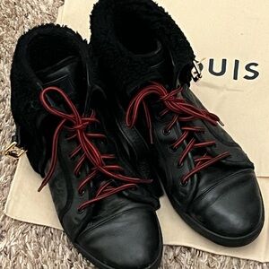 Louis Vuitton Black Leather Boots with Red Laces